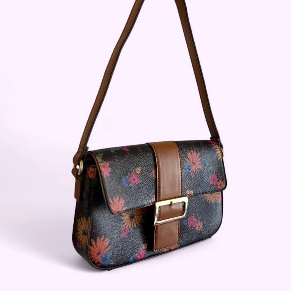 Nanette Lepore Fiona Logo Flap Floral Baguette Shoulder Bag - Picture 3 of 6
